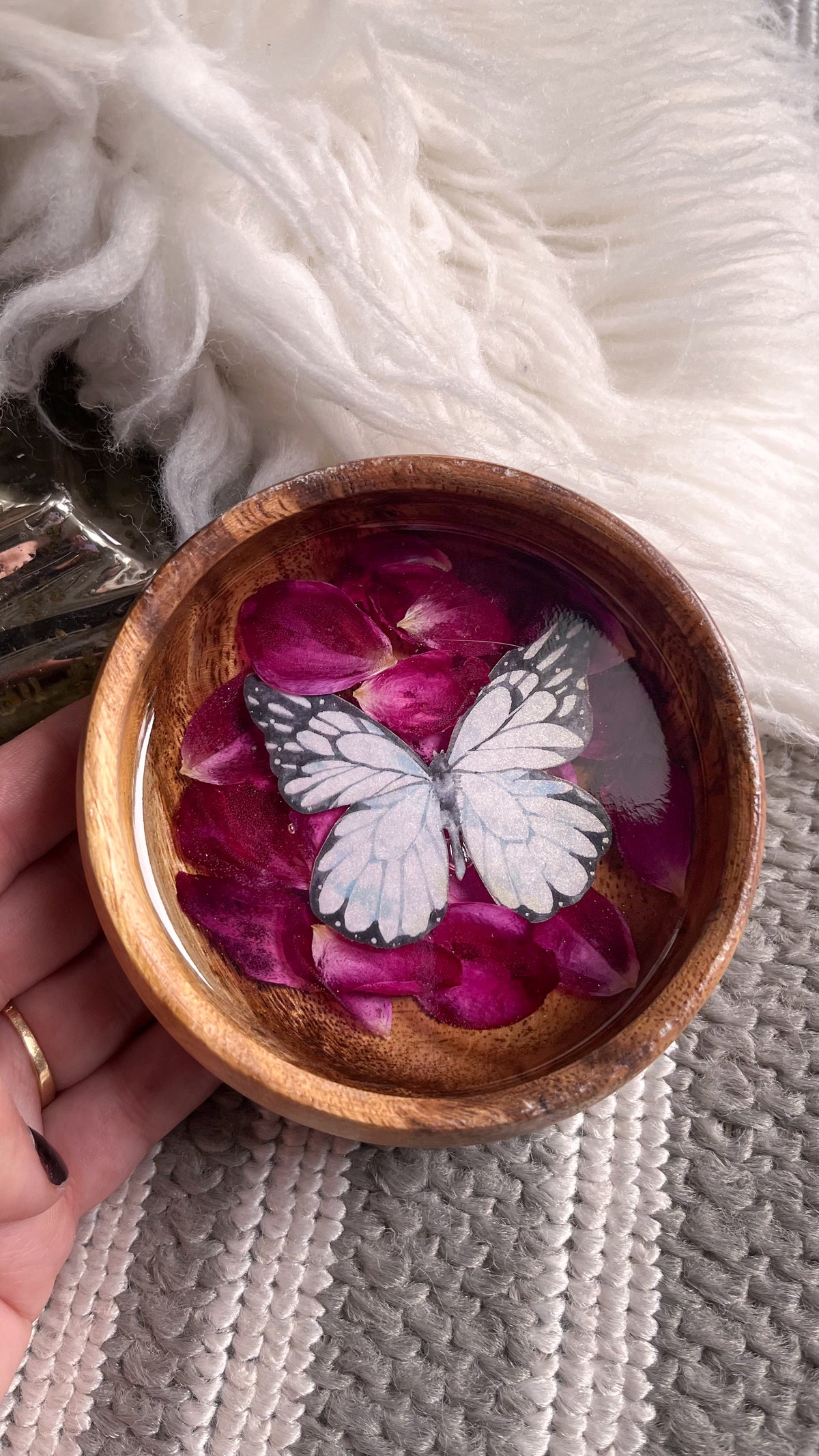 White Butterfly & Rose Petal Bowl