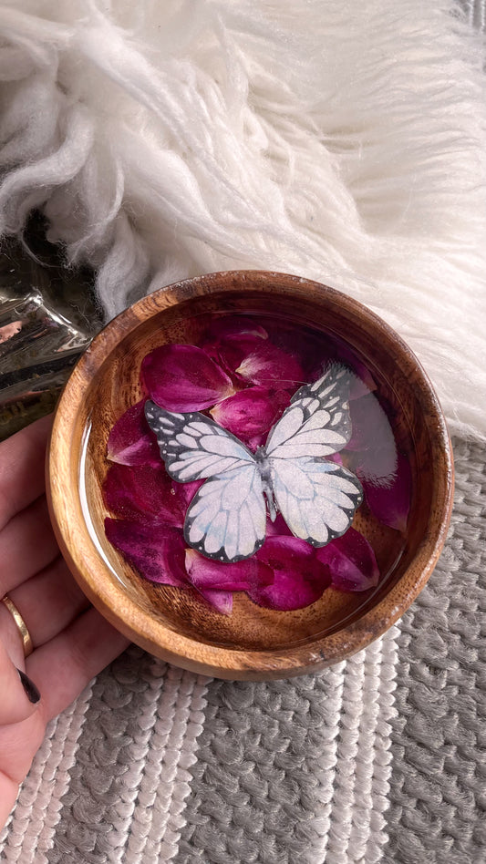 White Butterfly & Rose Petal Bowl