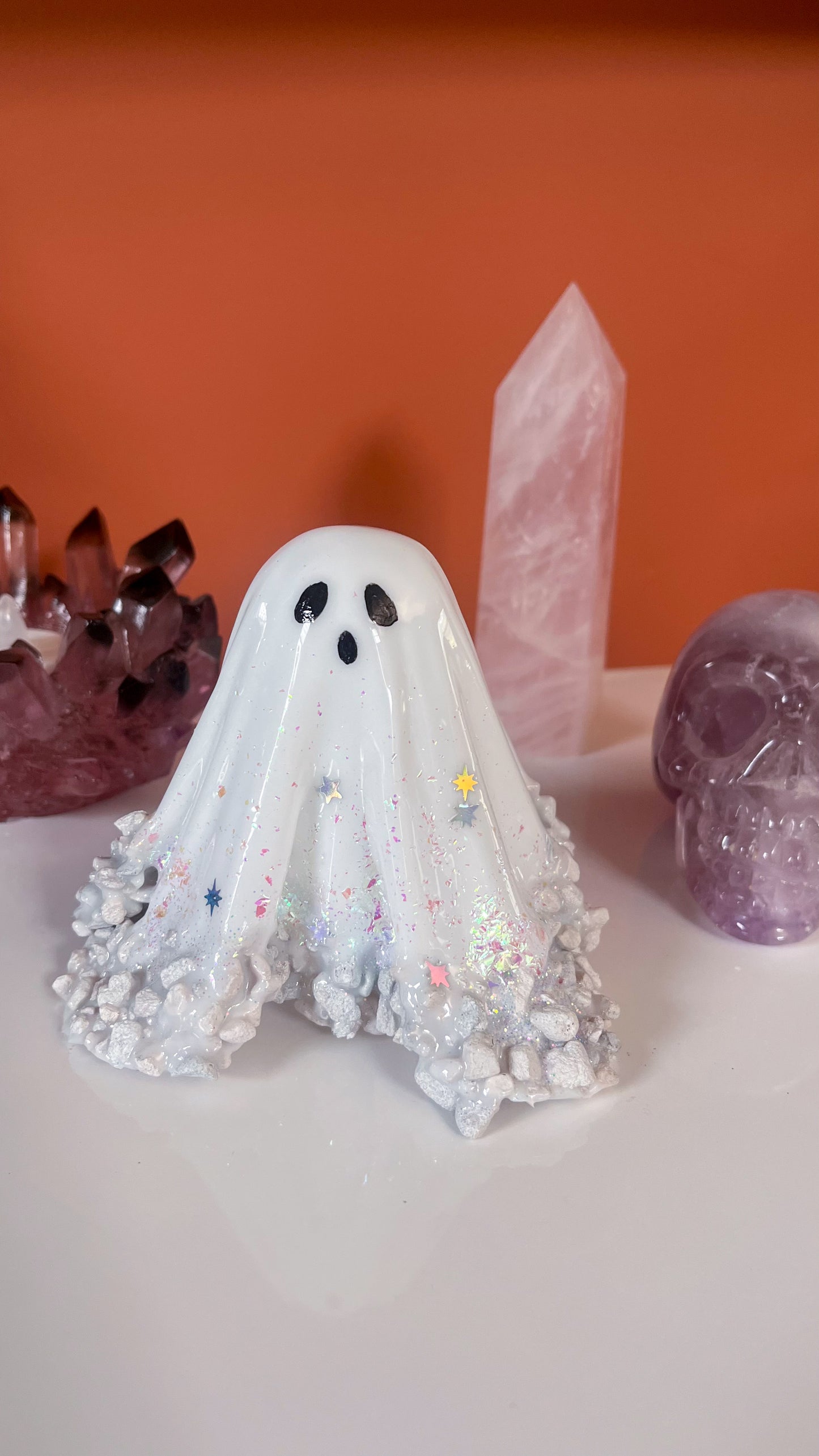 White Sparkly Resin Ghost
