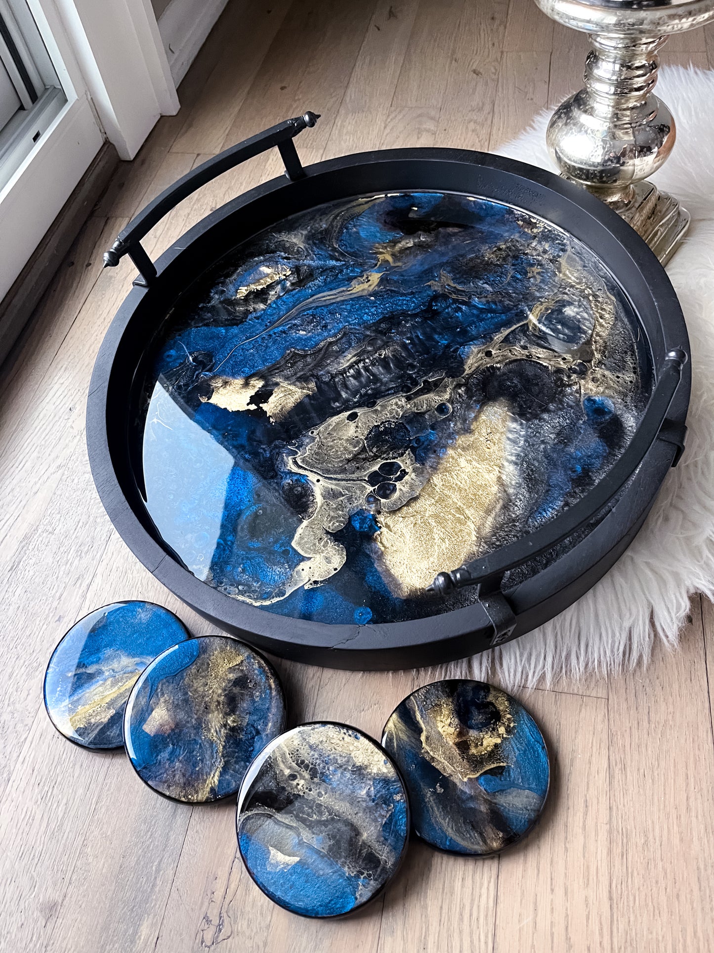 Abstract Tray With Matching Coasters