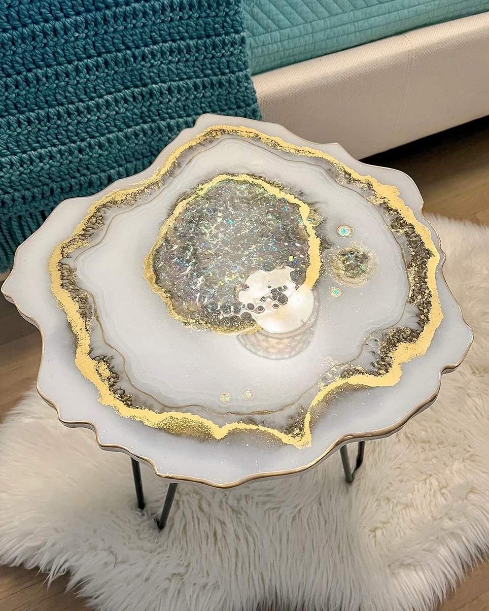 White & Geode Table